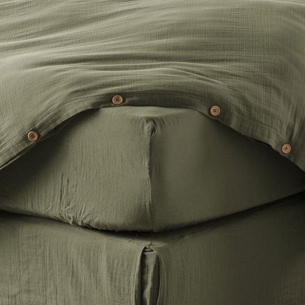 Drap housse 180x200 cm en gaze de coton romarin anti-transpiration pour matelas épais