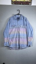 Wrangler Shirt Mens 2XL Multicolor Stripe Long Sleeve Button Front Chambray