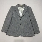 Harris Tweed Blazer Womens Small Grey Union Made In USA Vintage Equestrian