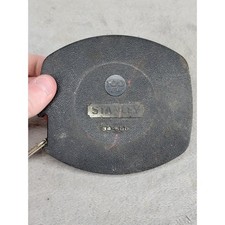 Stanley 34-500 100ft Long Tape Measure Vintage Black Case Manual Rewind USA Made