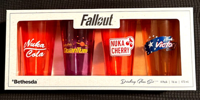 Fallout Nuka Cola Drinking Pint Glasses Set Of 4 Bethesda Series 1 New In Box