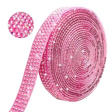Self Adhesive Rhinestone Ribbon Crystal Strips, 3 Yards Width-0.35 inch Pink AB