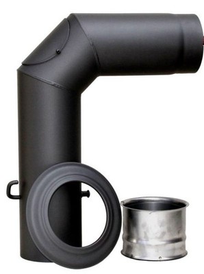 FireFix Ofenrohrset 90, Ø 150 mm schwarz Kamin Winkelrohr Rosette Wandfutter