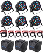  6 Rockville RockPAR50 LED RGB Par Can DJ/Club DMX Wash Lights Cables Bags