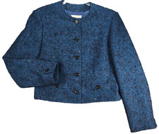 Vintage Pendleton Cropped Blazer Womens 8 Blue Virgin Wool Office Career Jacket