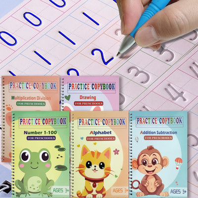 Magic Grooved Practice Copybook 5 Pack with Pens, Groove Reusable Magical Handwr
