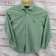 Polo Ralph Lauren Shirt Mens Medium Green Navy Gingham Check Button Down Casual