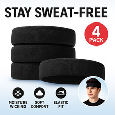4 Pack Black Sweatbands Sport Headbands for Men Women Cotton Running Gym Workout