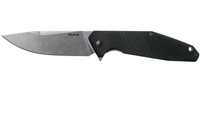 Ruike D191B, Stonewash Drop Point 8Cr13MoV Blade, Black G10 Handle