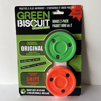 Green Biscuit Hockey Puck 2-Pack, Original Off Ice Hockey Puck/Snipe NIB