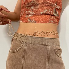 Metal Star Chain Belts Women Cowgirl Western Golden Adjustable Waistband Jeans
