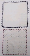 2 Vintage Fine Cotton Women's Handkerchiefs W/Purple Embroidery Tatting AS IS