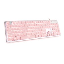 Computer Keyboard, Backlit LED Pink for Office, All-Metal Panel USB Wired Mem...
