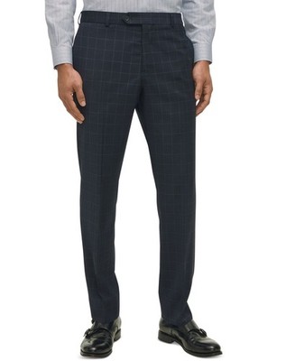 slim fit dress slacks Mens Classic Fit Solid Navy Blue Flat Front Wool Dress Pants, 38