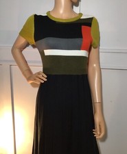 Vince Camuto Fit N Flare Pleated Color Block Sweater Dress Size M
