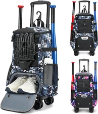 Rolling Baseball Bag with Fence Hook - Wheeled Softball Bat Bag for Adults with