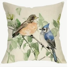 Beautiful Bird Nature Garden Linen Throw Pillow Cover Home Decor 18x18”