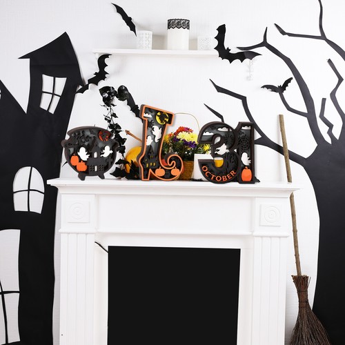 Halloween Table Decorations Home Decor Pumpkin Wood Ornament with LED Lights USA - Picture 33 of 48