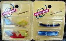 Vtg Wilhold Fashion Barrettes Diamond Rectangle Shaped Blue Lot Set Retro 80s 4