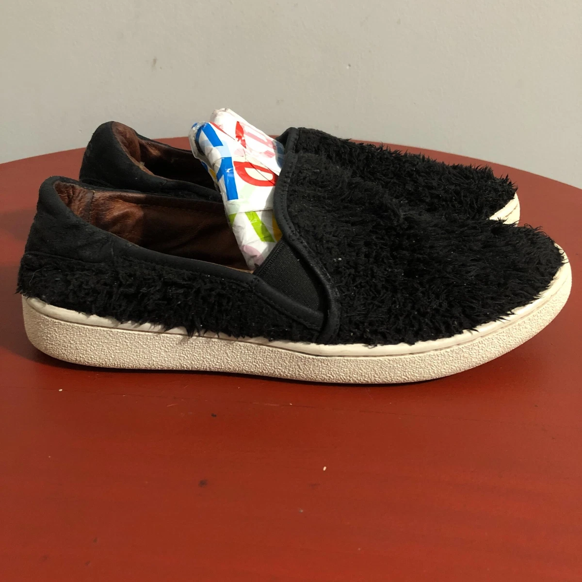 UGG Ricci Women s Size 7 Shoes Black White Fur Slip On Comfort