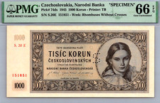 Czechoslovakia 1000 Korun   SPECIMEN   1945 PMG 66 EPQ GEM UNC P# 74ds