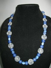 Blue  White "Sea Glass" 26" Long Necklace Silver Tone Toggle Clasp H/M Beach