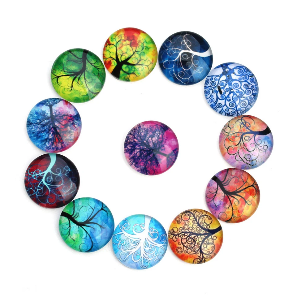 20pcs Cartoon Tree of Life Round Glass Flatback Cameo Cabochons DIY 10 - 25 MM - Image 2 of 4