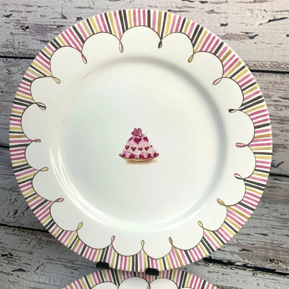 Juego de 4 platos de postre Rosanna diseño corazón de postre borde a rayas 9 pulgadas Foto 4 de 4