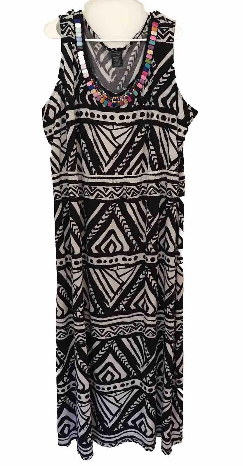 Faded Glory Maxi Dress Women 4X  ( 26 - 28 ) Geometric Jeweled Neck Sleeveless
