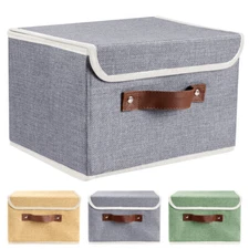 2/6/12Pc Linen Fabric Cube Storage Bins Boxes Foldable Home Organizer Baskets