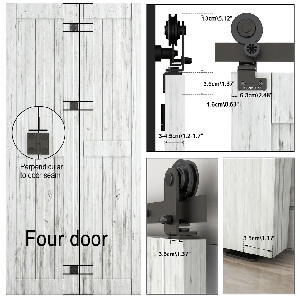 Kit de herrajes para puerta de granero corredera plegable rodillo pista plana para 2/4/8 puertas Foto 4 de 4