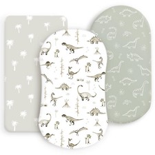 Bassinet Sheets 3 Pack GRSSDER 32x16x4 Ultra Soft Palm Trees and Dinosaur Prints