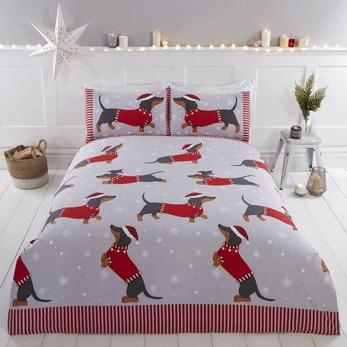 Snow Sausage Dog Christmas Bedding 