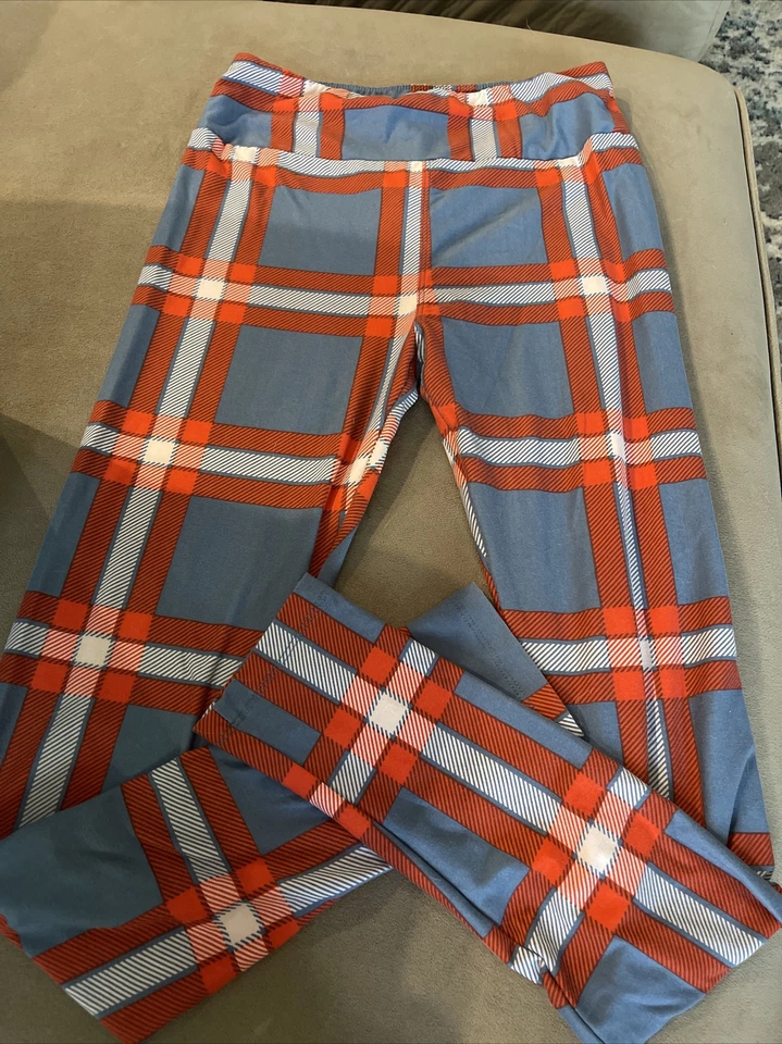 Leggings a juego Lularoe Mommy and Me Tween y OS rojo blanco y azul a cuadros Foto 2 de 4