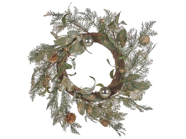 Weihnachtskranz GrüN/Gold 45 Cm Rund KüNstlich Mit Zapfen Und Kugeln Hovila-image