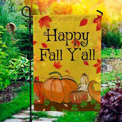 Happy Fall Y All Pumpkins Flag   Thanksgiving Outdoor Flag Graden Flag