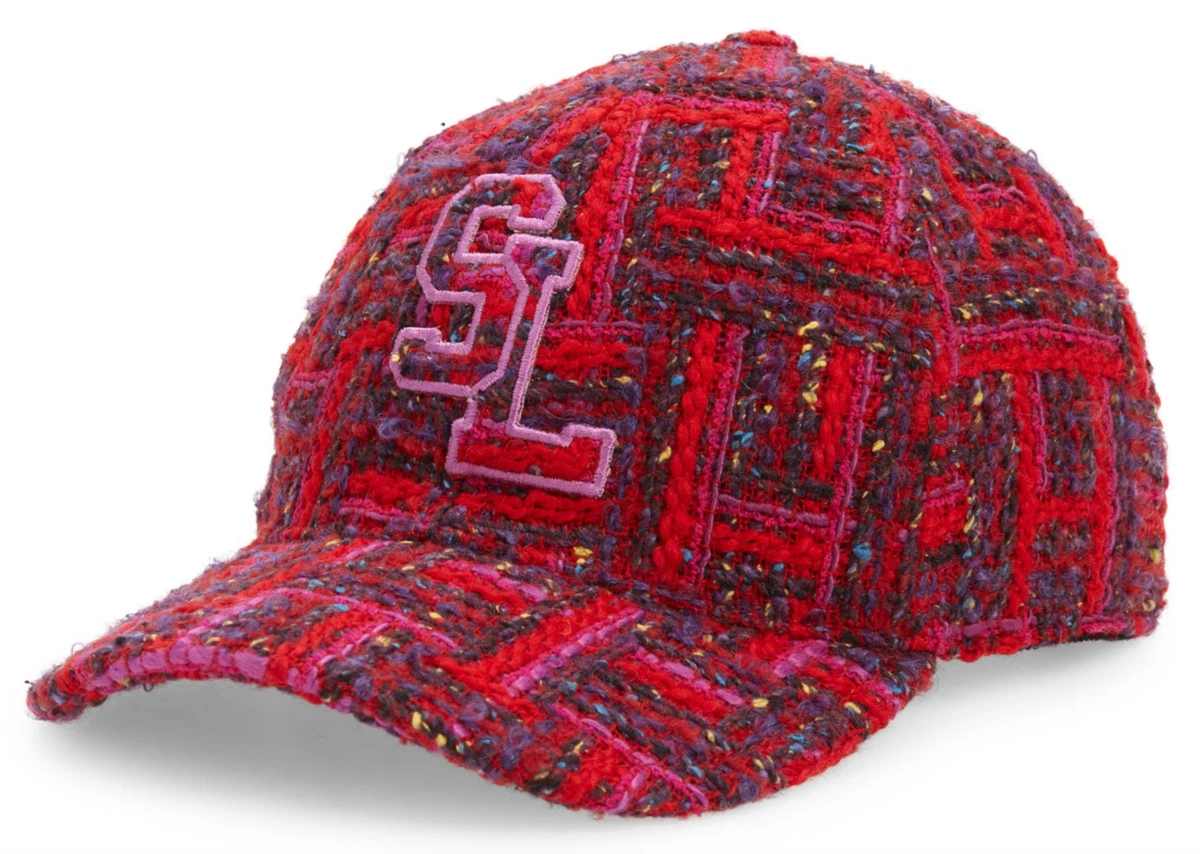 NWT Saint Laurent YSL Casquette Pink Red Tweed SL Logo Baseball Cap Hat Sz 56
