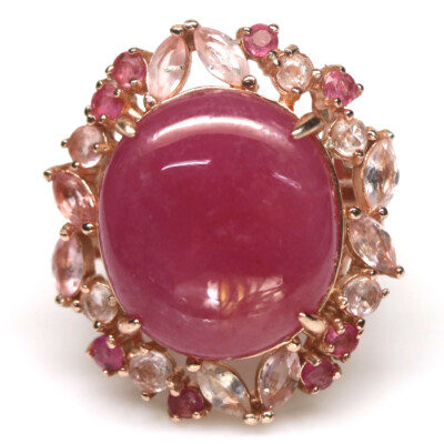 Gemstone 15 x 17 mm. Pink Ruby & Sapphire Jewelry Ring 925 Silver Size 7.75