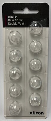 1 Pack Oticon miniFit 12mm Bass Double Vent Domes For Hearing Aids. 10 Total.