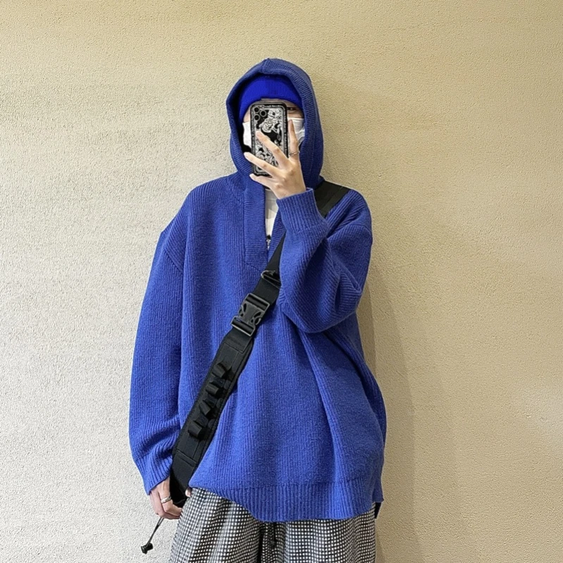 Menu0026#039;s Casual Loose Fashion Youth Solid Color Sweater New Fall Knitting  Hoodie | eBay