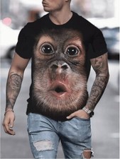 Monkey Face T-Shirt 3D Gorilla Orangutan Cosplay Short-Sleeve Shirt Funny Summer
