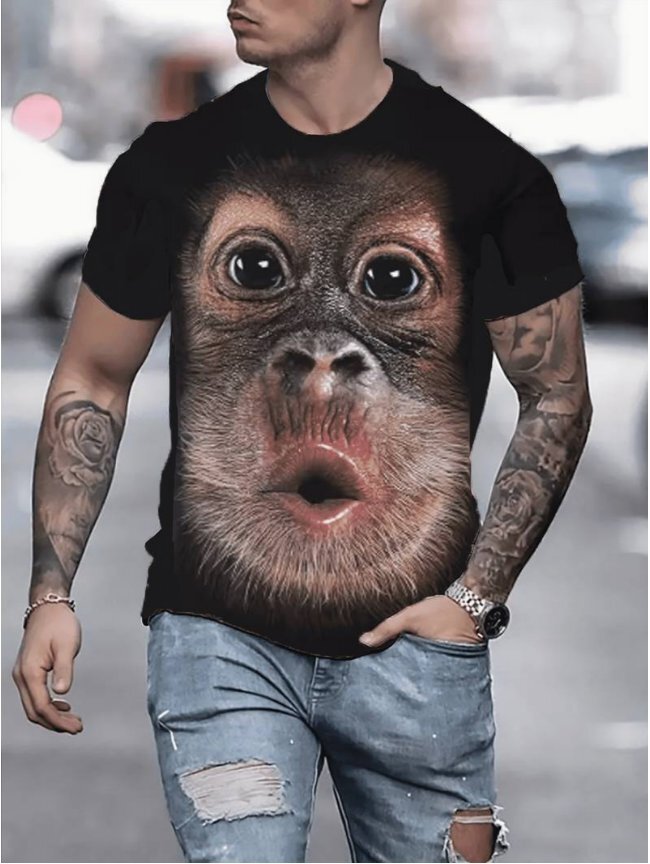 Camiseta Cara Mono 3D Gorila Orangután Juegos con disfraces Camisa Manga Corta Divertida Verano