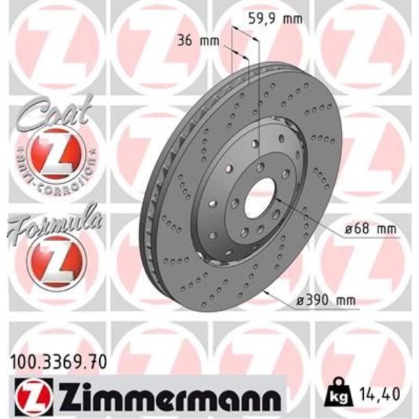 Zimmermann 2X Bremsscheibe Vorne Ø390 Mm BelüFtet Gelocht FüR Audi A6 Avant-image