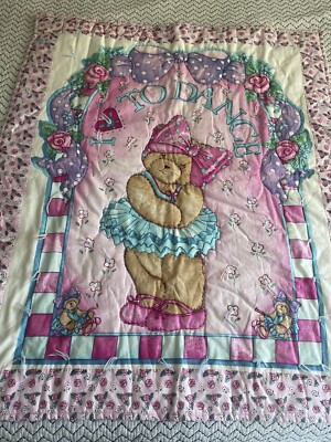 VTG Handmade Ballerina Bear 90 s Baby Blanket Comforter Pocket Full Of Dreams