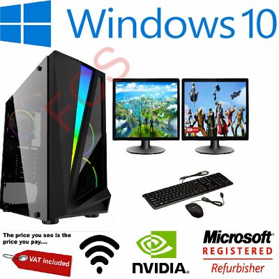 Gaming PC Bundle Intel Core i7 8GB 1TB GT710 DUAL SCREEN Windows 10 ULTRA SCHNELL 