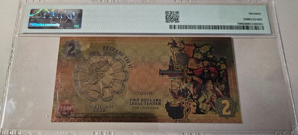 Islas Cook 2022 $2 - Hilos de luz 1/200 oz oro .999 - Aurum - Revolución Foto 2 de 2