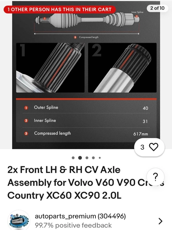 2x Conjunto de eje delantero derecho y derecho CV para Volvo V60 V90 Cross Country XC60 XC90 2,0 L Foto 2 de 4