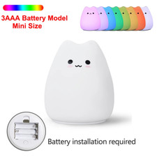 Cute Cat Night Light for Baby Kids Cartoon 7 Colors Silicone Sleeping Lamp Touch
