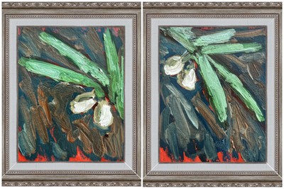 2 Piece Framed Diptych Original Signed Artwork Olive Tree Branch Oil Painting