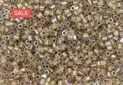 TOHO 11/0 Hexagon Seed Bead 24K Gold-Lined Rainbow Crystal, 2.5-Inch Tube